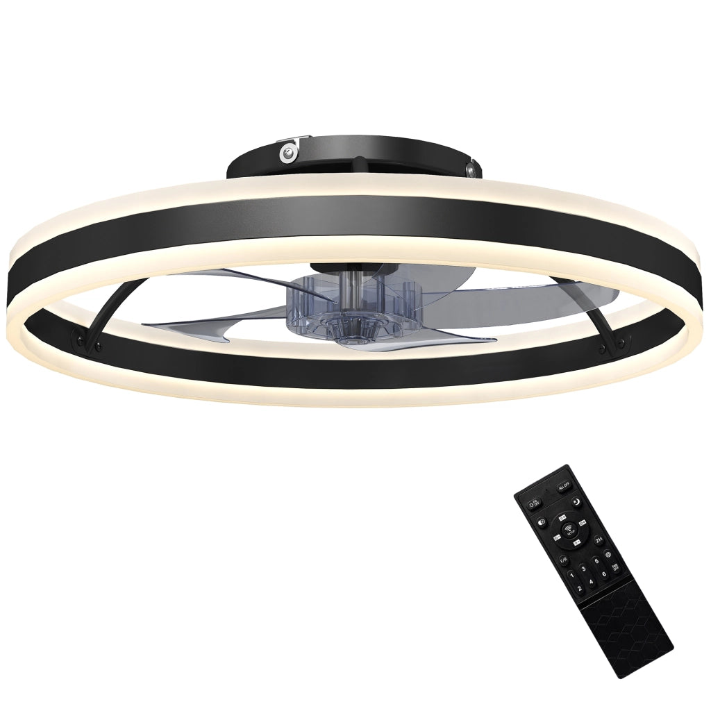 Ventilatore da Soffitto con Luce LED e Telecomando ¨C Minimal ¨C Nero ?50x13,5 cm