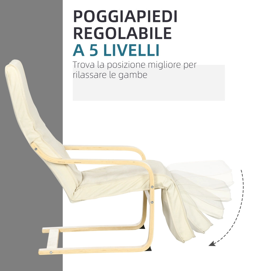 Poltrona Relax Reclinabile con Poggiapiedi e Poggiatesta ¨C Zephmum ¨C Tessuto Crema 66.5x94x100 cm