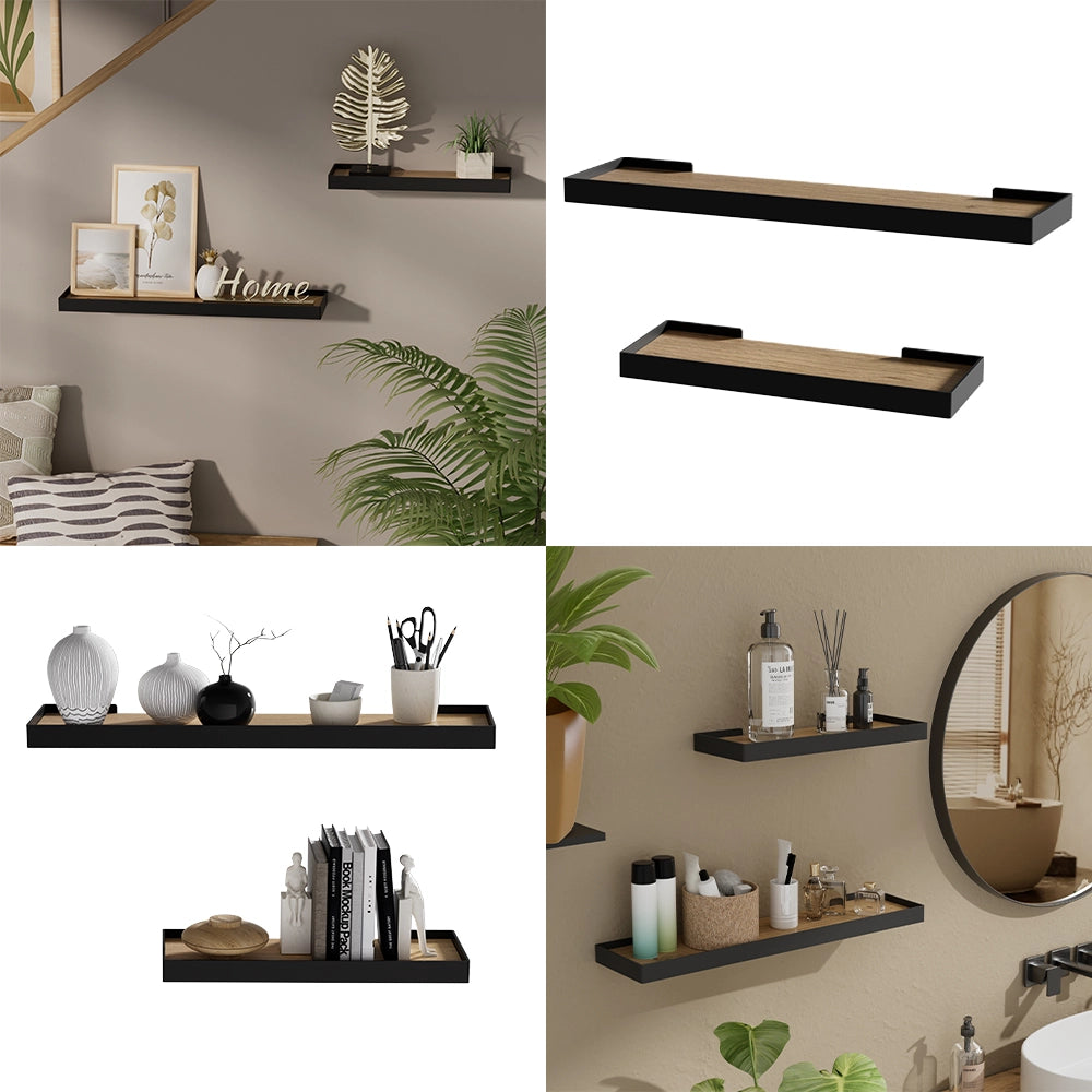 Vicco Scaffale a muro Nero/quercia 60 x 3 cm Set di 2