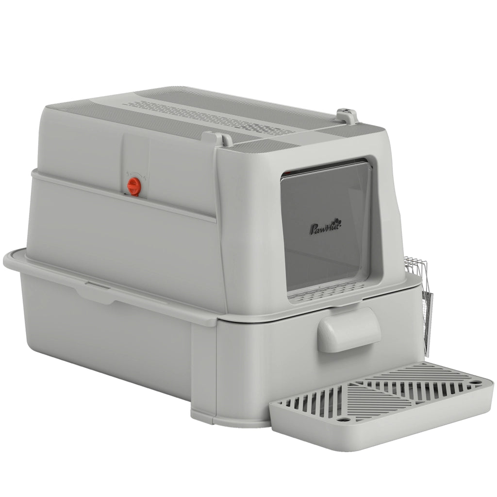 Lettiera per Gatti XL ¨C Xylo ¨C Acciaio Inox con Coperchio Ribaltabile 180¡ã Pareti Alte Grigio Chiaro