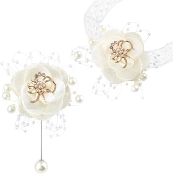 Set di Corsage di Fiori Satinati - Dimensioni 10,5 x 7 cm / 7 x 7 cm - Adattabile