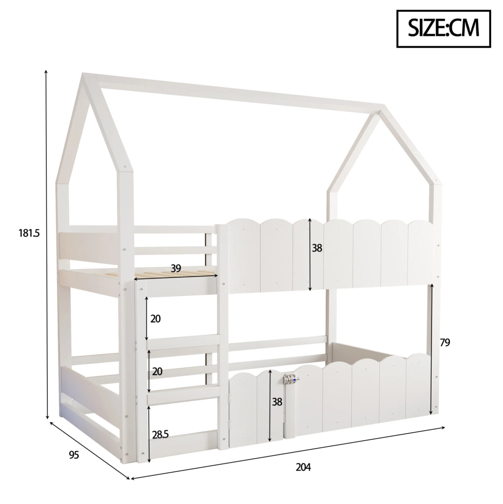 Letto a castello per bambini 90x200 cm con design a casetta e sponde di sicurezza