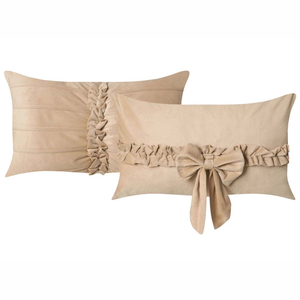 Set di 2 cuscini decorativi in velluto beige con motivo a fiocco 50 x 30 cm Accessorio decorativo
