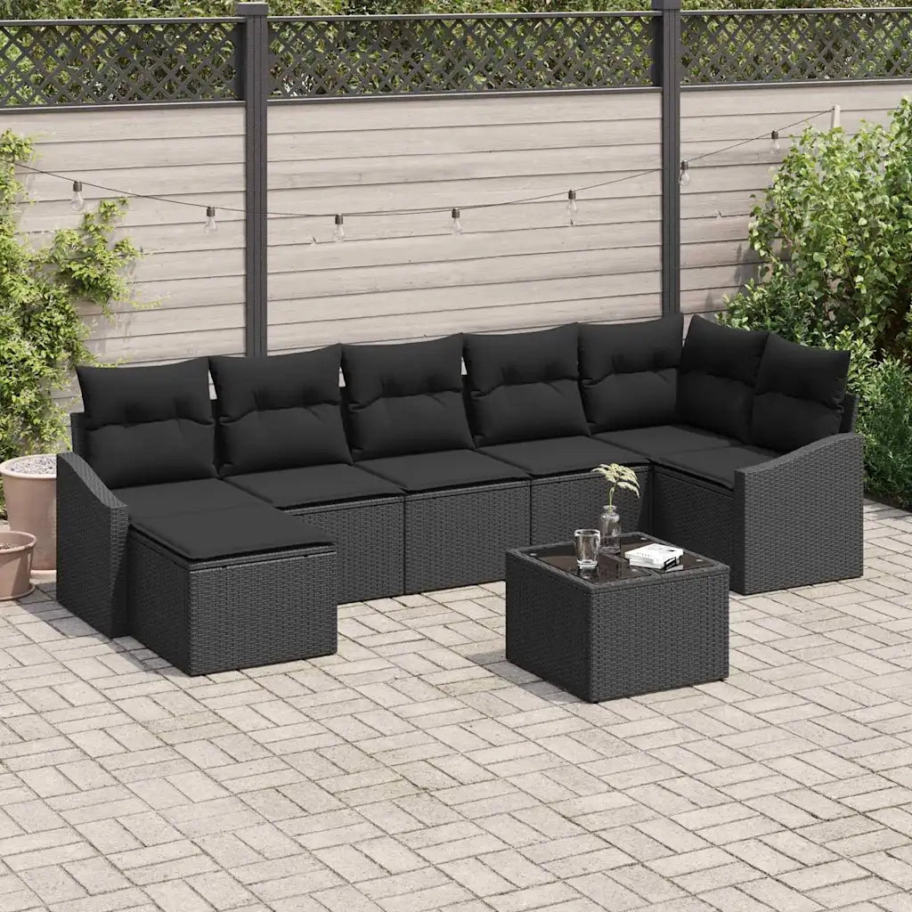 Set Divano da Giardino con cuscino 8 pcs Nero polyrattan