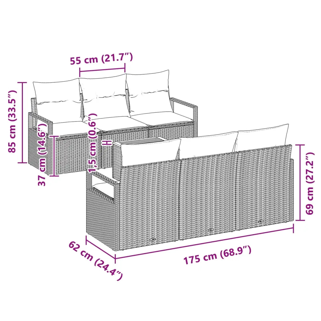 Set Divano da Giardino con cuscino 7 pcs Grigio polyrattan 3347654