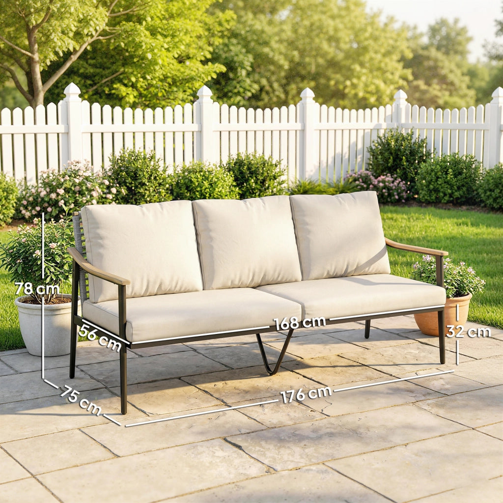 Divano da Esterno 3 Posti in Rattan con Braccioli Legno ¨C Minimal ¨C Grigio