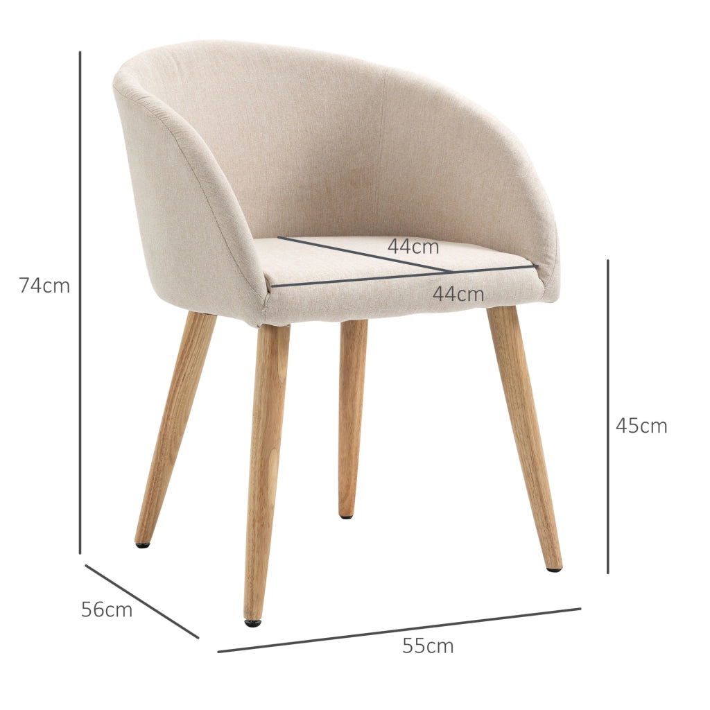 Set 2 Sedie da Pranzo con Braccioli ¨C Xylo ¨C Stile Scandinavo Legno e Tessuto Effetto Lino Beige