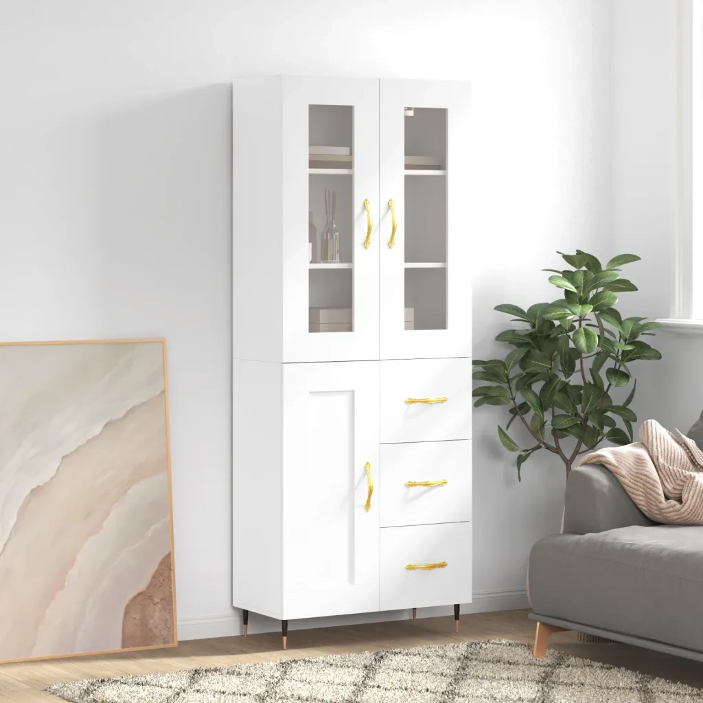 Credenza | Madia | Buffet da pranzo | Armadio da pranzo Bianca 69,5x34x180 cm in Legno Multistrato