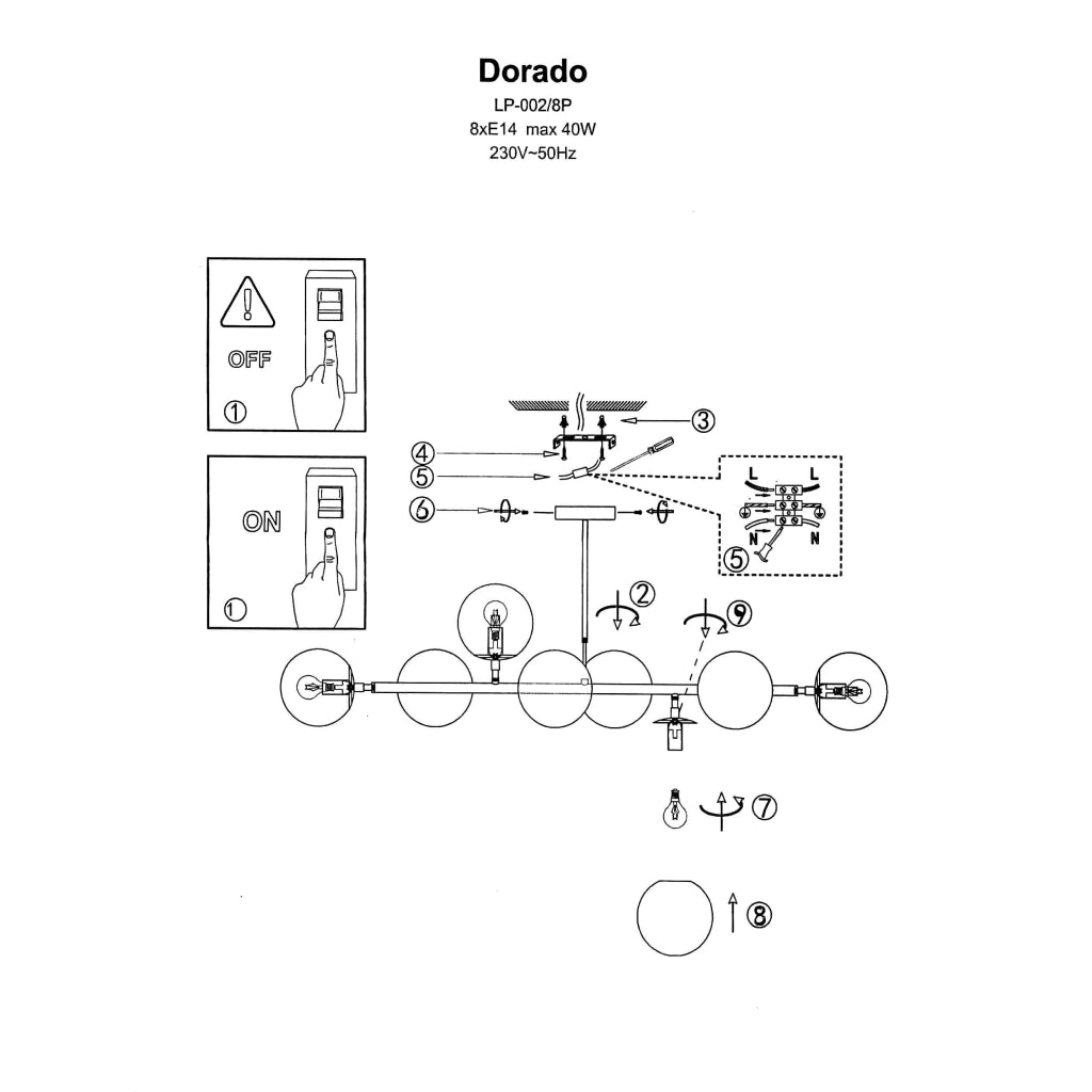 Lampada a sospensione Dorado Light Prestige 8xE14 nera