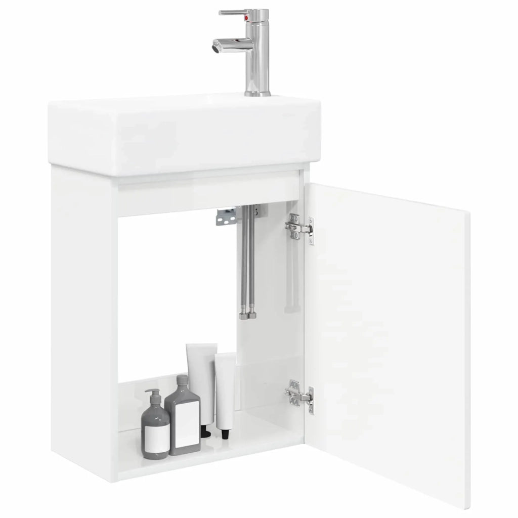 Mobile Bagno | Armadio da bagno con rubinetto Bianco Lucido 45,5 x 25,5 x 84 cm
