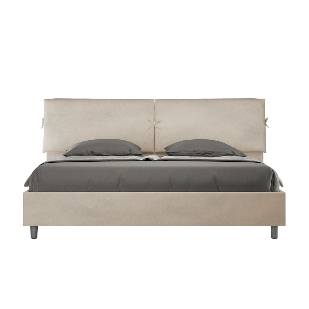 Letto Matrimoniale King Size 200x200 cm Senza Rete Testata con Cuscini Imbottito in Microfibra Mados Sabbia