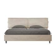 Letto Matrimoniale King Size 200x200 cm Senza Rete Testata con Cuscini Imbottito in Microfibra Mados Sabbia