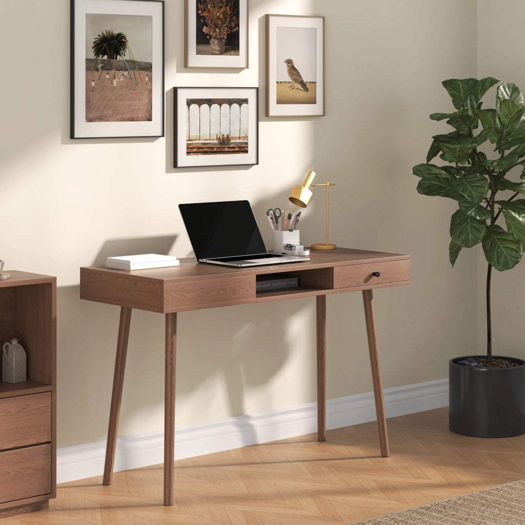 Scrivania Habo Tavolo con Cassetto e Scomparto Semichiuso 74x115x48 cm Color Legno Scuro [en.casa]
