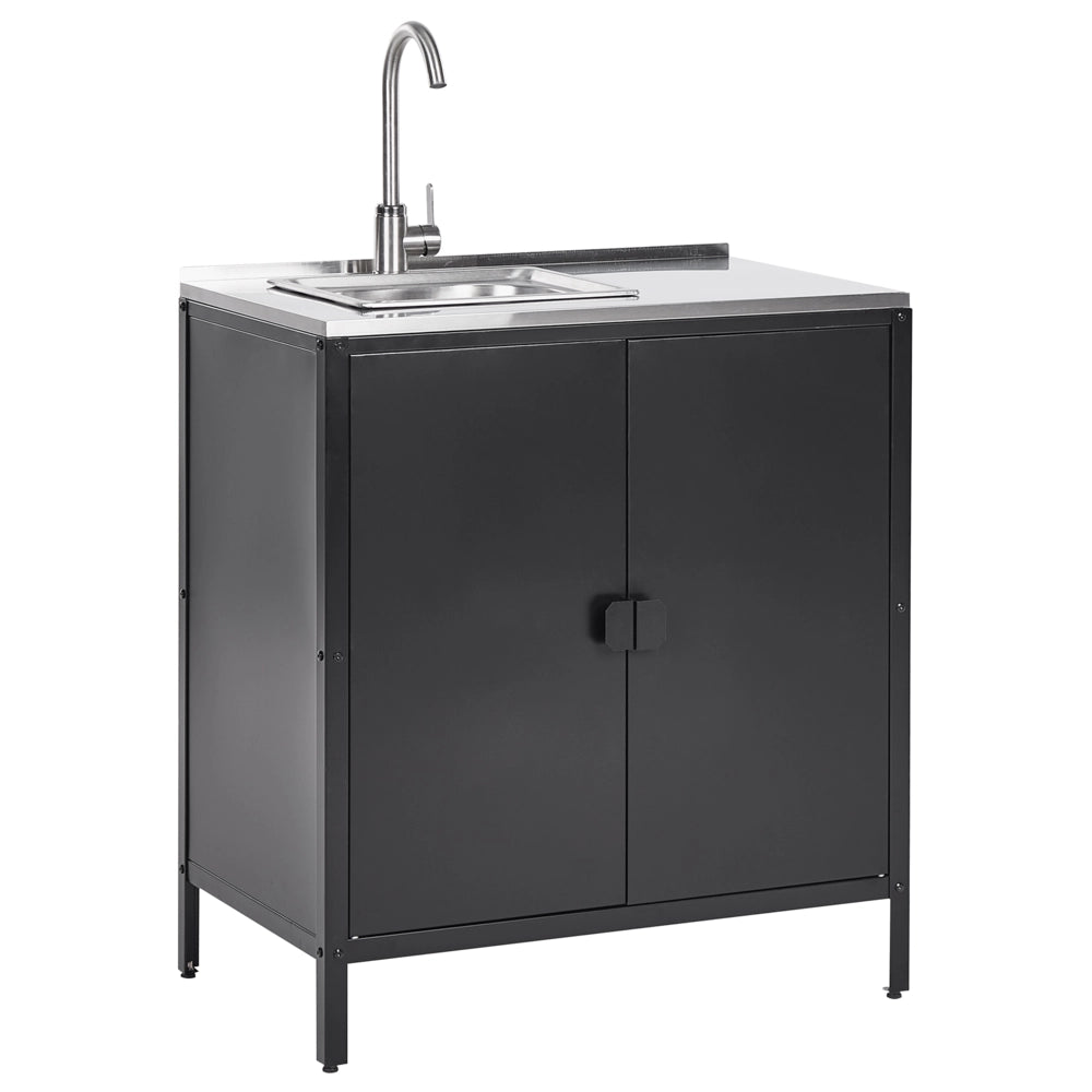 Set di cucina da esterno 2 elementi in acciaio inox nero 2 armadietto e lavello a leva cucina esterna