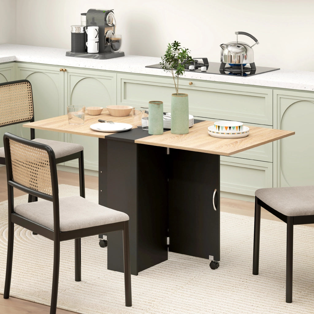 Tavolo pieghevole da pranzo su ruote con piano in effetto rovere e gambe nere ¨C Xylo ¨C 75x140x74 cm