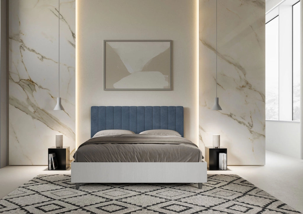 Letto Matrimoniale 160x190 cm con Rete e Contenitore Kaia Blu