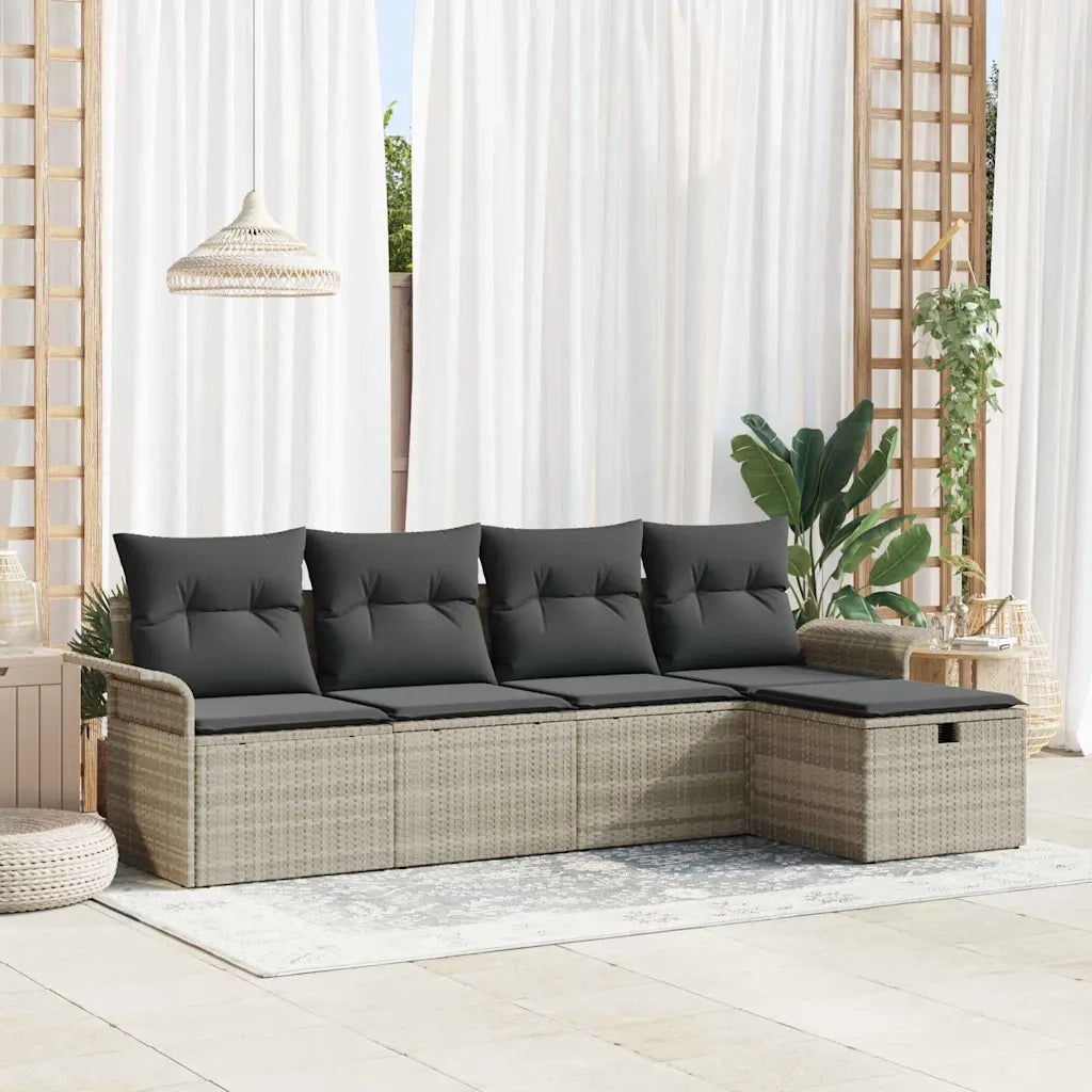 Set Divano da Giardino 5 pcs Grigio chiaro polyrattan