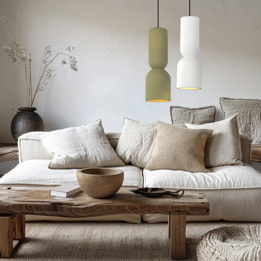 Lampada a sospensione Japandi verde ceramica E27 15W Balera