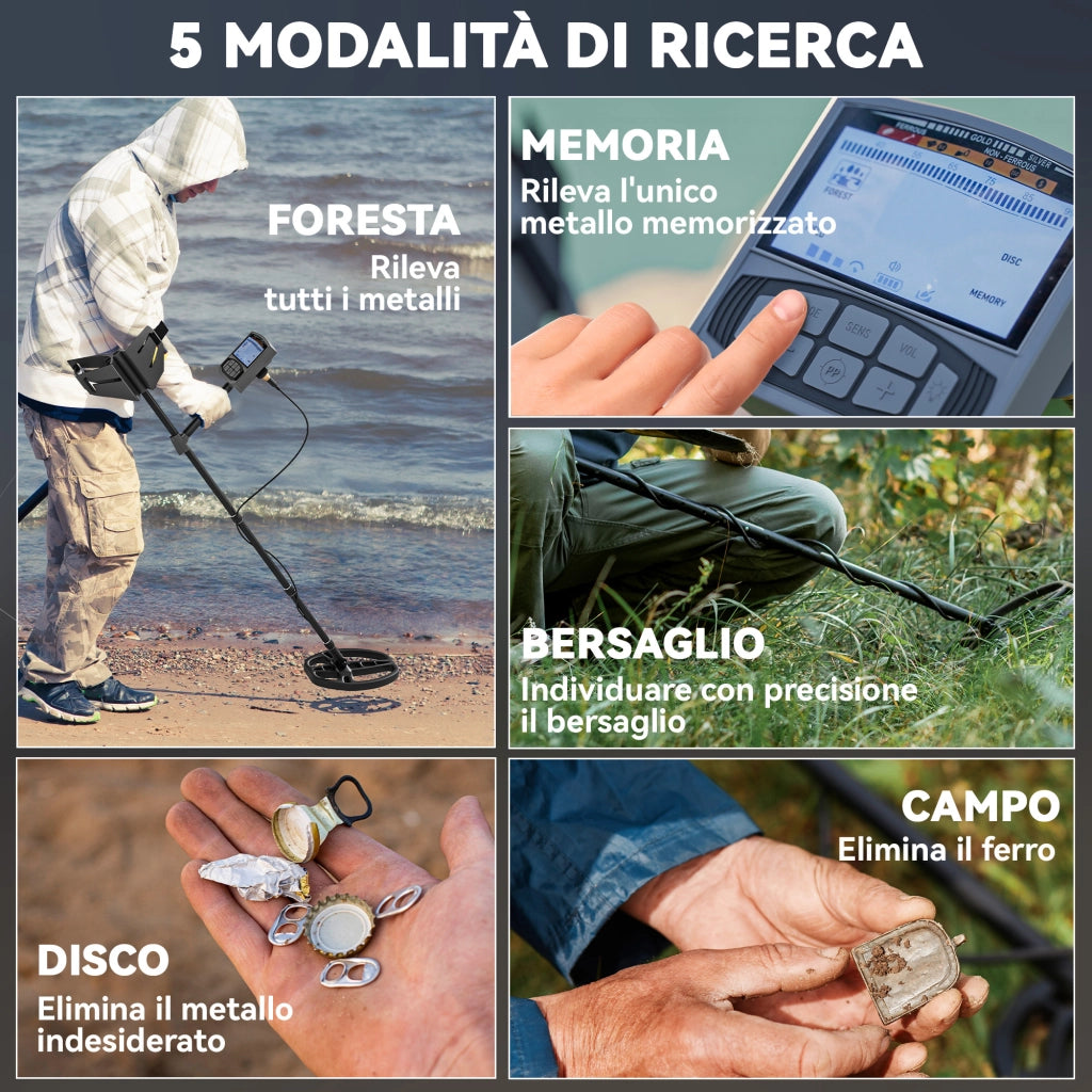 Metal Detector Professionale ¨C zephmum ¨C Impermeabile IP68, Display LCD Retroilluminato, 5 Modalit¨¤