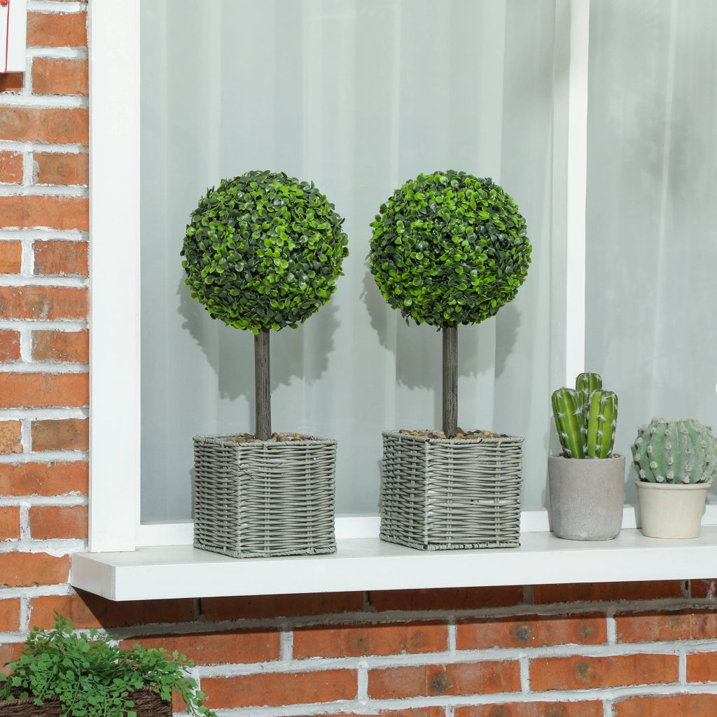 Pianta Artificiale Bosso Sferica 50cm ¨C Xylo ¨C Verde con Vaso Intrecciato e Ciottoli