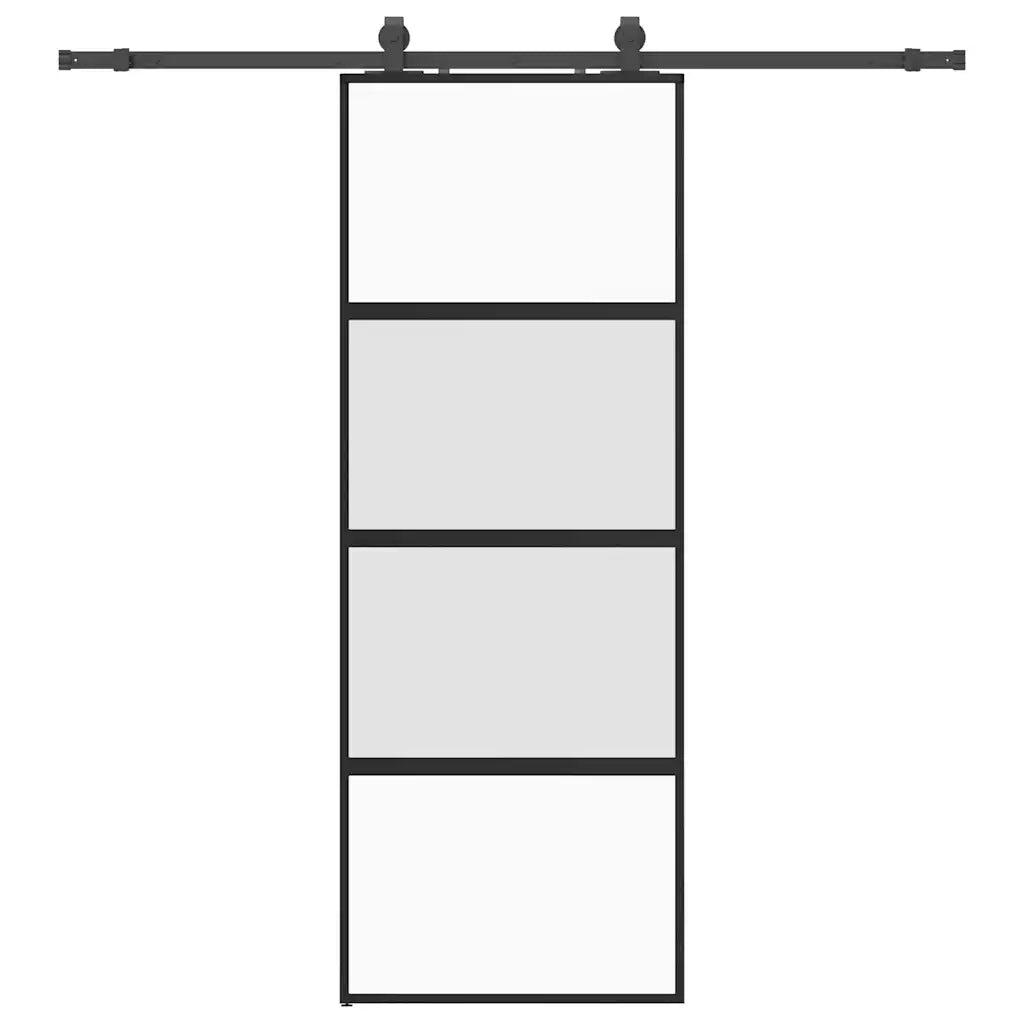 Porta Scorrevole Set Ferramenta Nera 76x205 cm Vetro Temperato