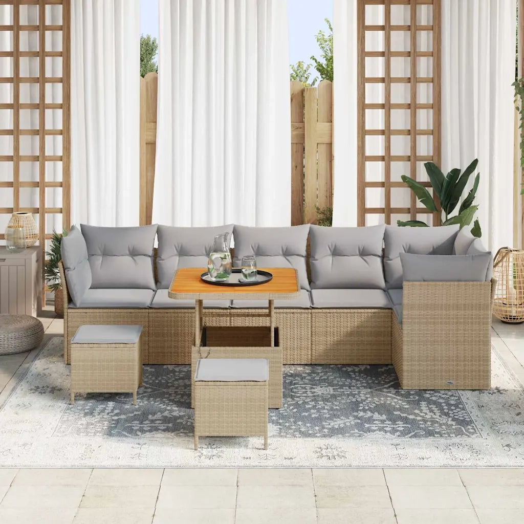 Set Divano da Giardino con cuscino 9 pcs beige e grigio chiaro