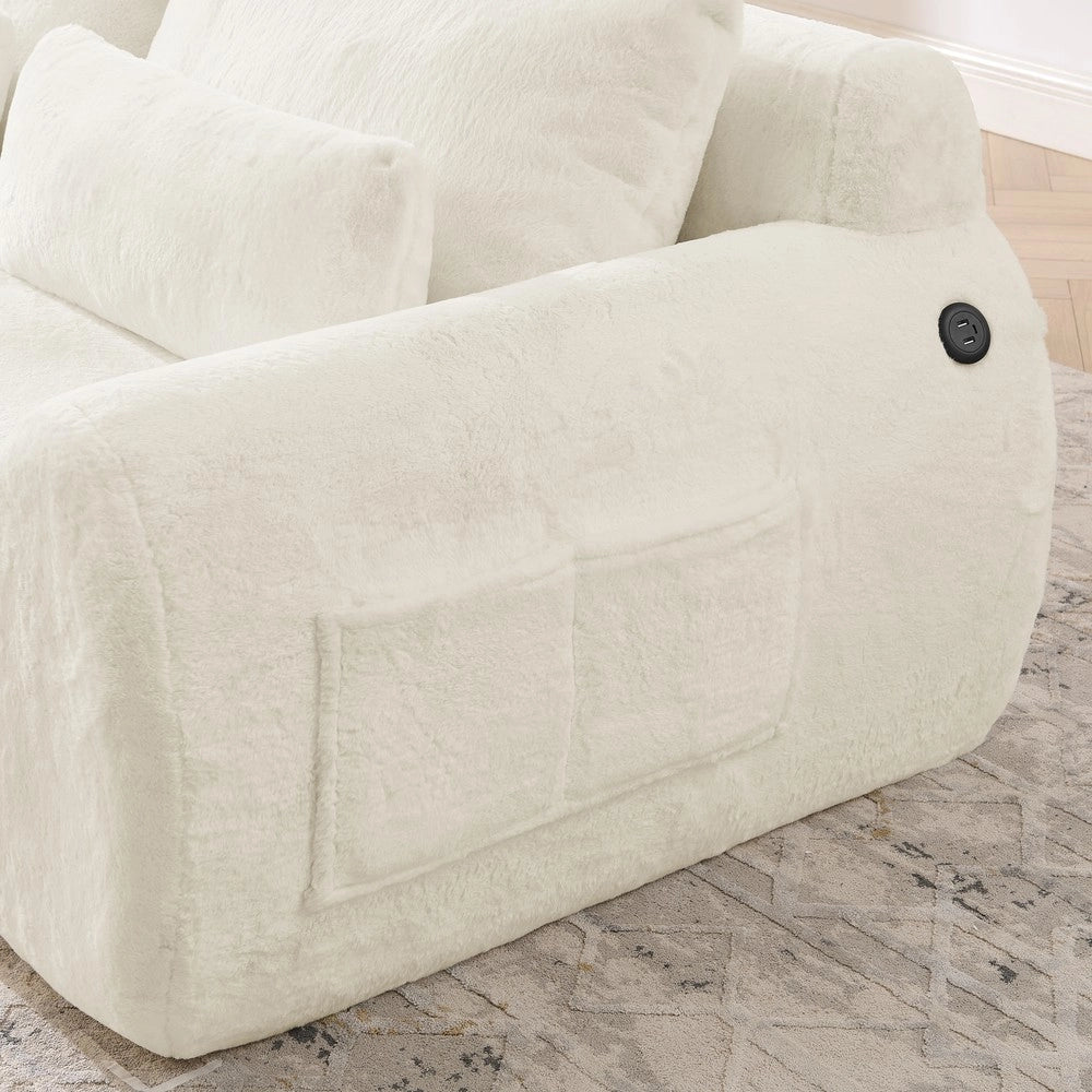 Divano 2 Posti in Pelliccia Sintetica con USB ¨C Xylo ¨C Beige