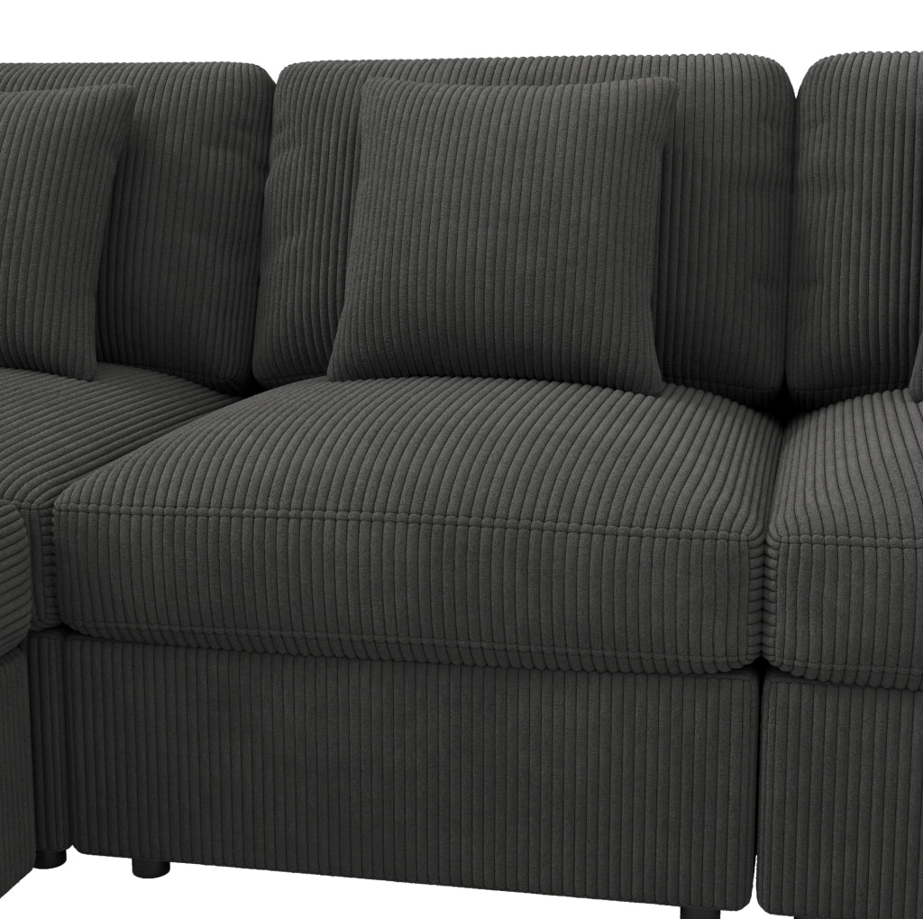 Divano modulare angolare a U 290 x 159;5 x 89 cm in tessuto corduroy grigio