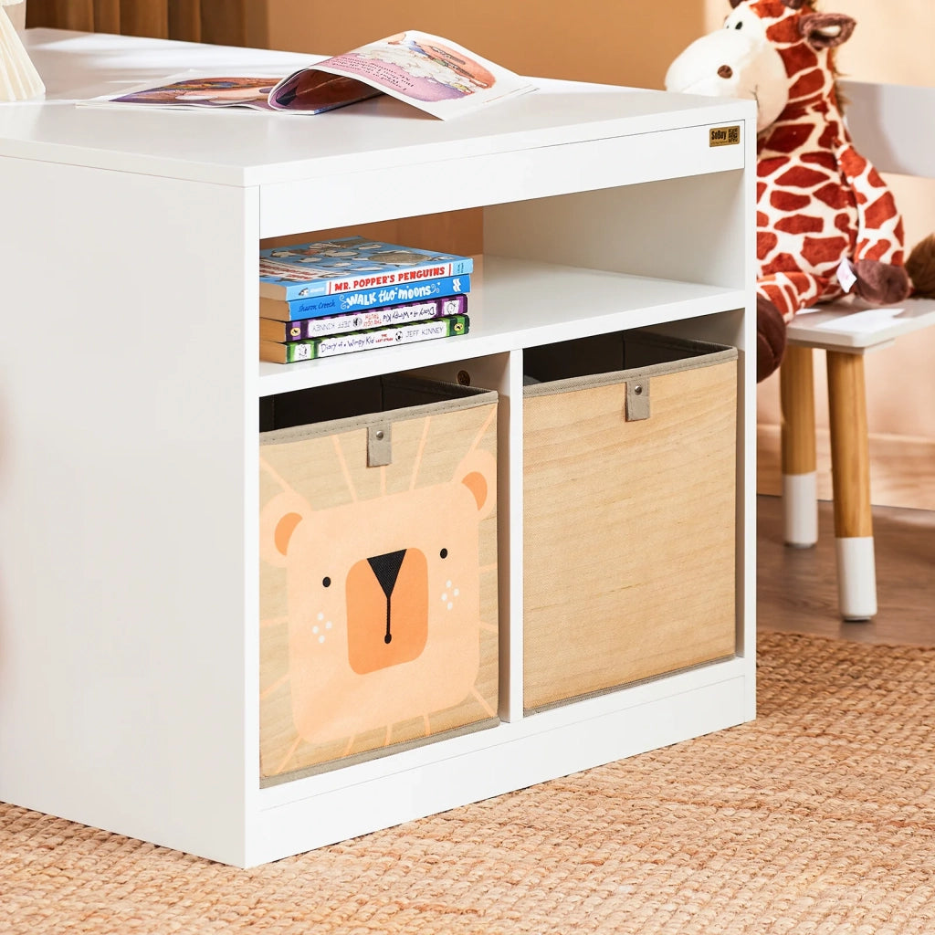 SoBuy Tavolo per bambini con 2 sgabelli Set mobili per bambini Tavolo con spazio di archiviazione Bianco 90x60x53cm KMB113-W
