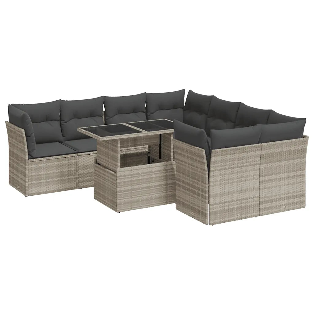 Set Divano da Giardino 9pz con Cuscini Grigio Chiaro Polyrattan 3326133