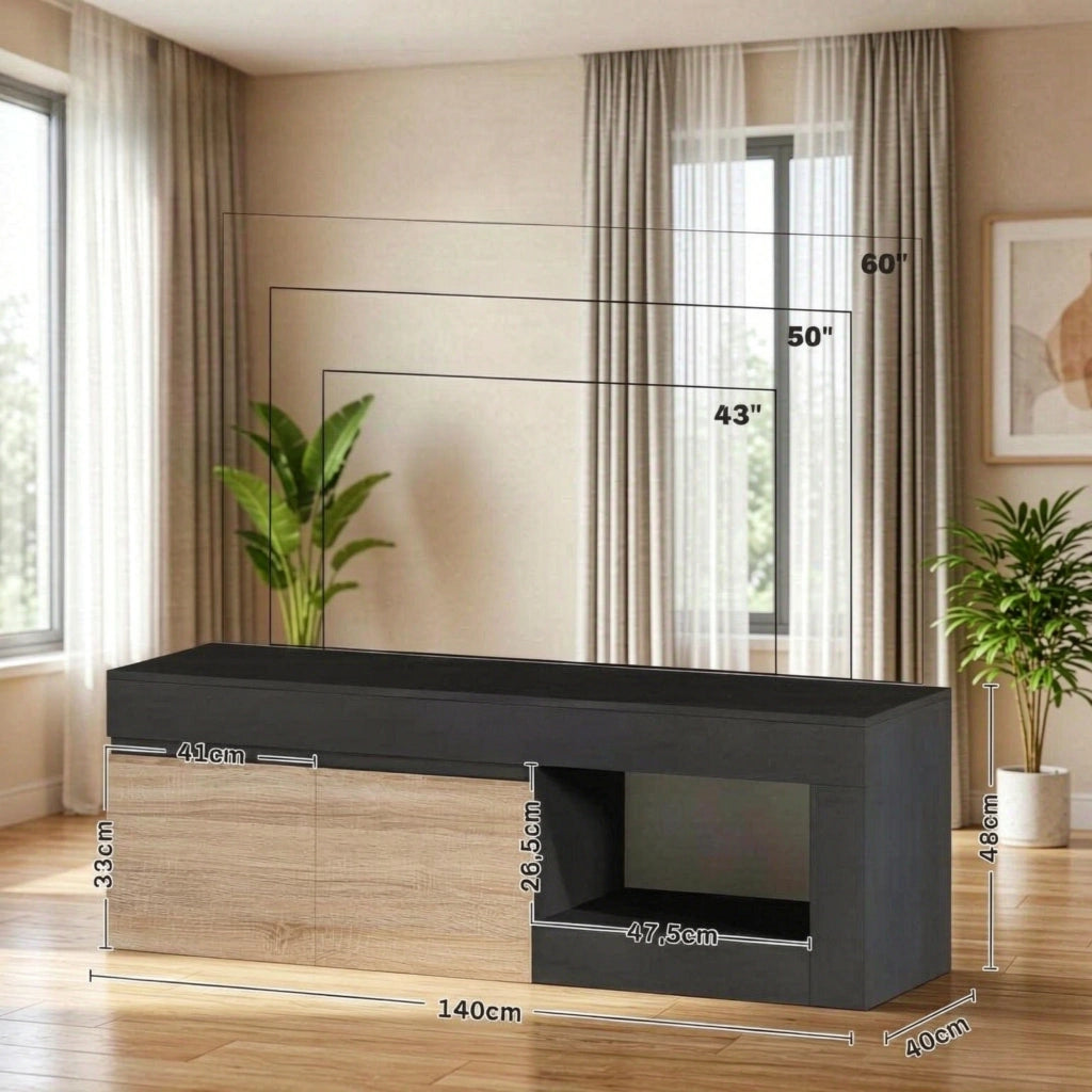 Mobile porta TV con 2 ante, adatto a televisori fino a 60 pollici, vano contenitore e ripiano a giorno (solo mobile porta TV)