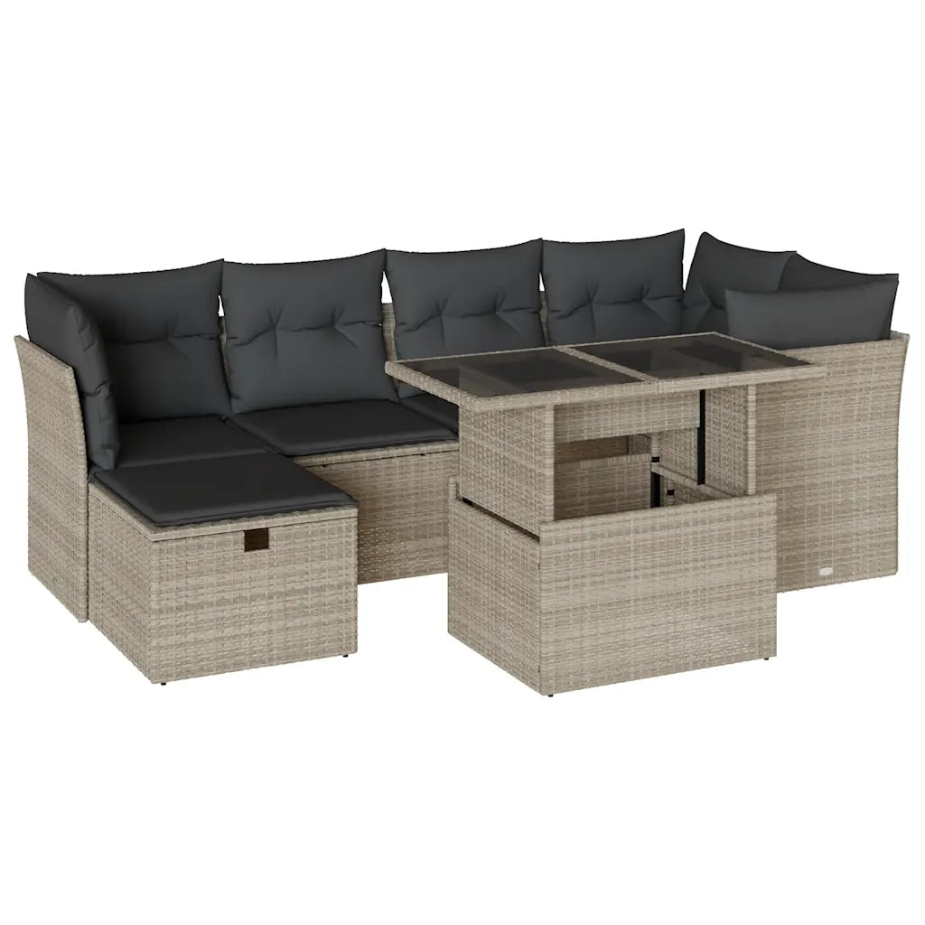 Set Divani da Giardino 7pz con Cuscini Grigio Chiaro Polyrattan