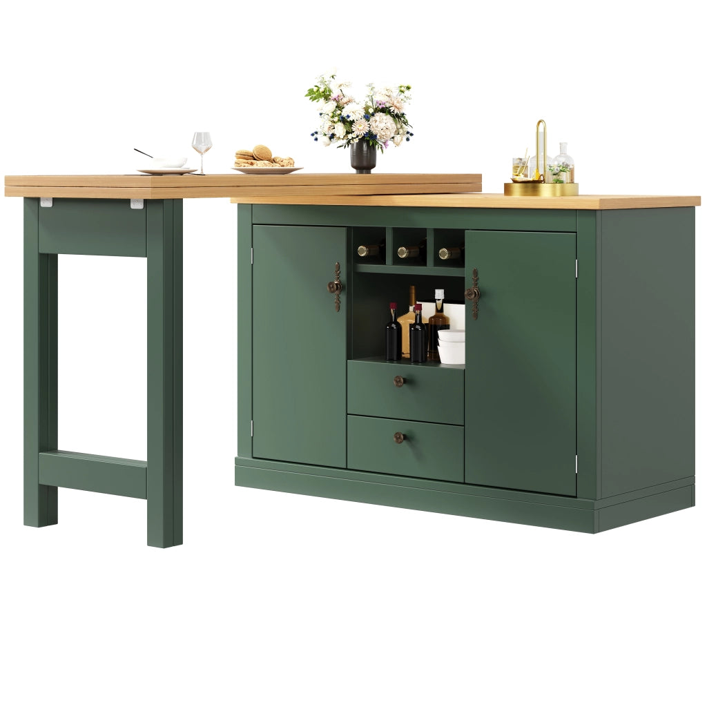 Tavolo Bar Allungabile con Funzione Girevole 360¡ã e Vano Contenitore ¨C Xylo ¨C Verde Scuro, 120-180 cm
