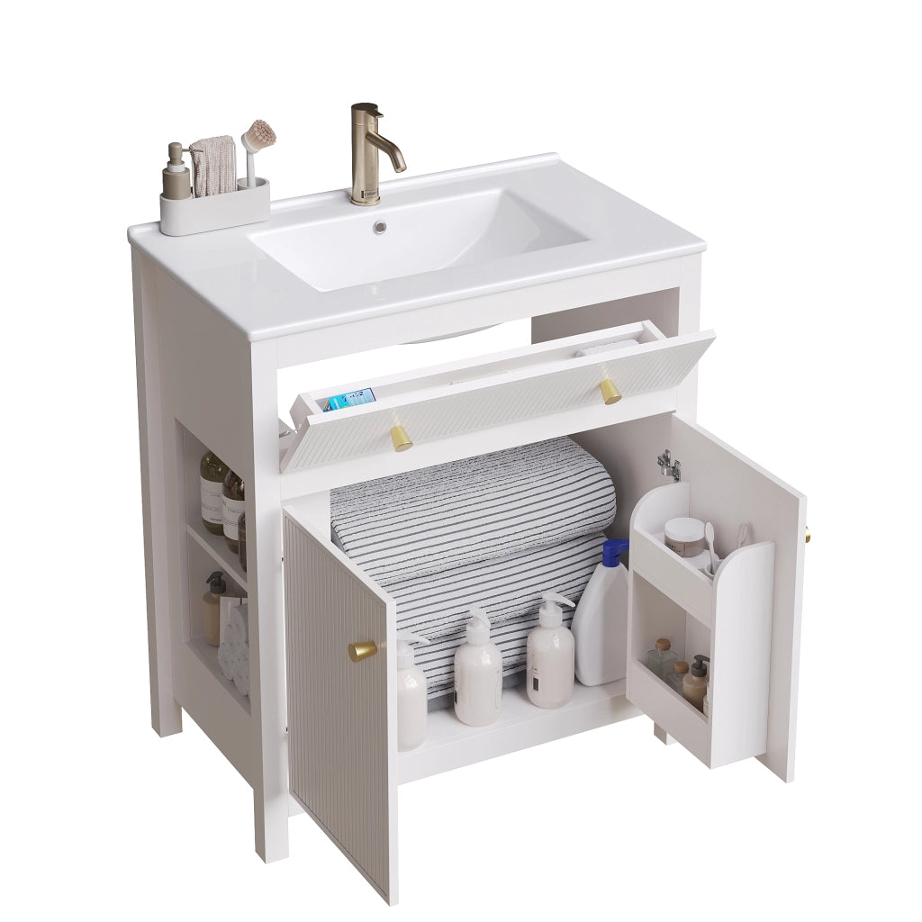 Mobile bagno con 1 anta 1 vano aperto e ribalta con chiusura ammortizzata lavabo in ceramica per bagno 81×46.5×86.5 cm