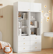 Set da 2 vetrine alte con ripiani in vetro regolabili e 3 cassetti; bianco; 100x40x180 cm
