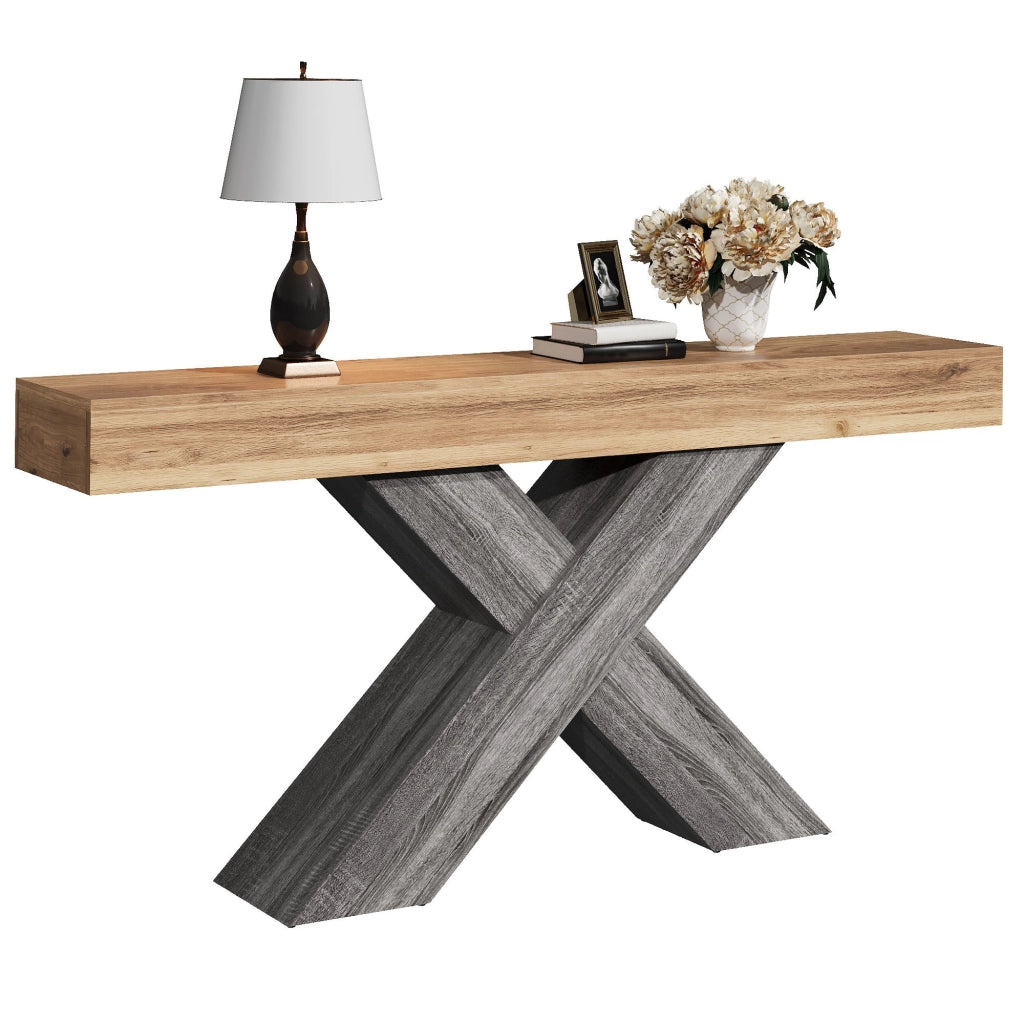 Tavolino Consolle con Gambe a X ¨C MINIMAL ¨C Effetto Legno, Truciolato, Salotto e Ingresso