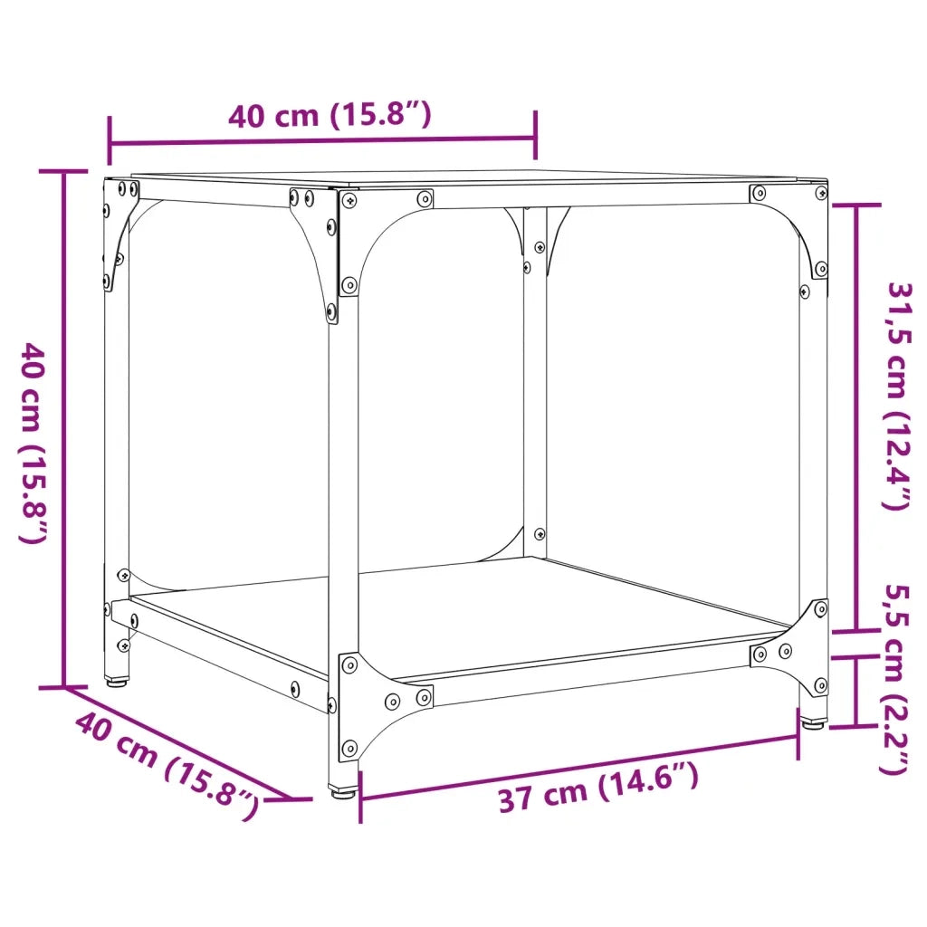 Tavolino Salotto con Piano Vetro Trasparente-Tavolino da soggiorno 40x40x40cm Acciaio 279123