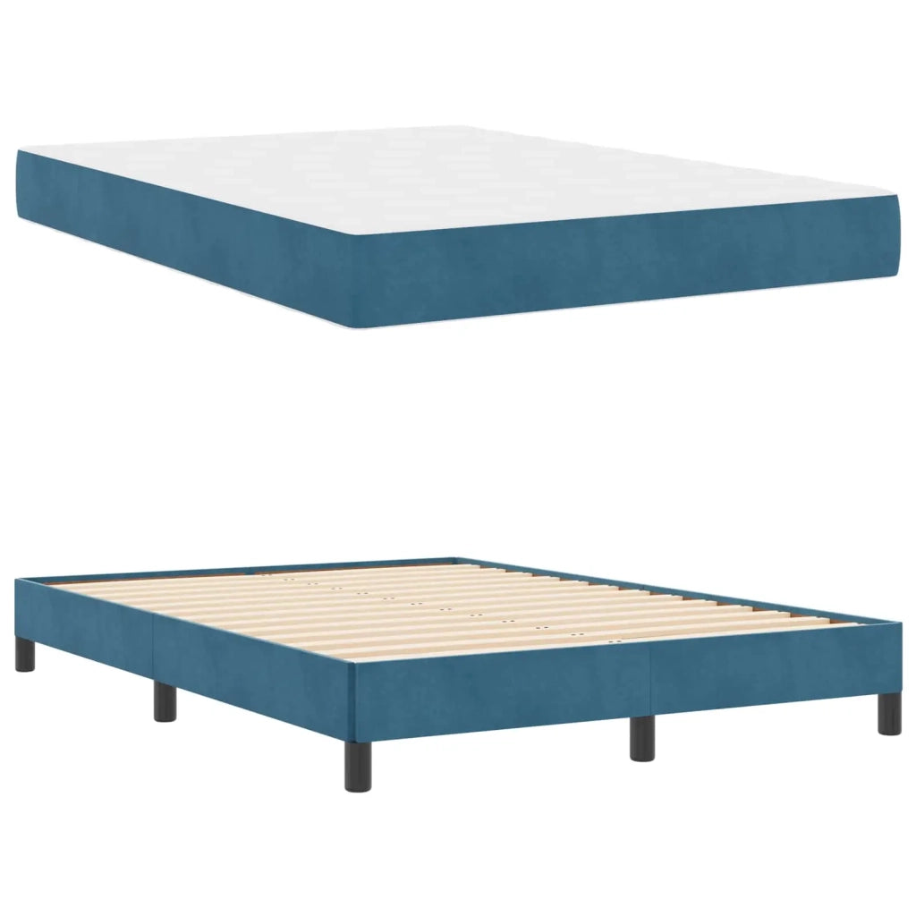 Letto matrimoniale | Letto per adulti | Letto a molle con materasso Blu Scuro 140 x 190 cm Tessuto
