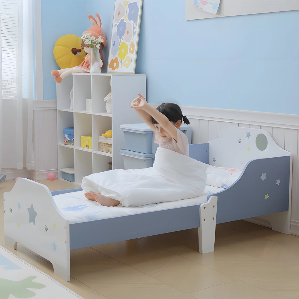 Letto basso per bambini con sponde ¨C Xylo ¨C blu e bianco