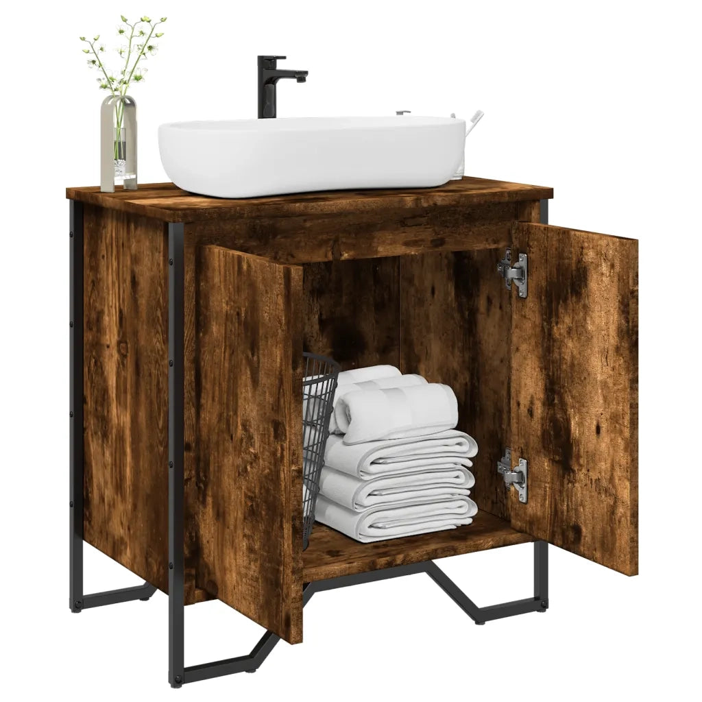 Mobile Lavabo Bagno-Armadietto da bagno Rovere Fumo 60x35x60 cm Legno Multistrato