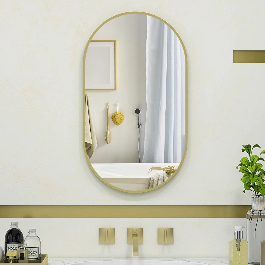 Specchio ovale da parete in alluminio ¨C Minimal ¨C dorato 40x70 cm