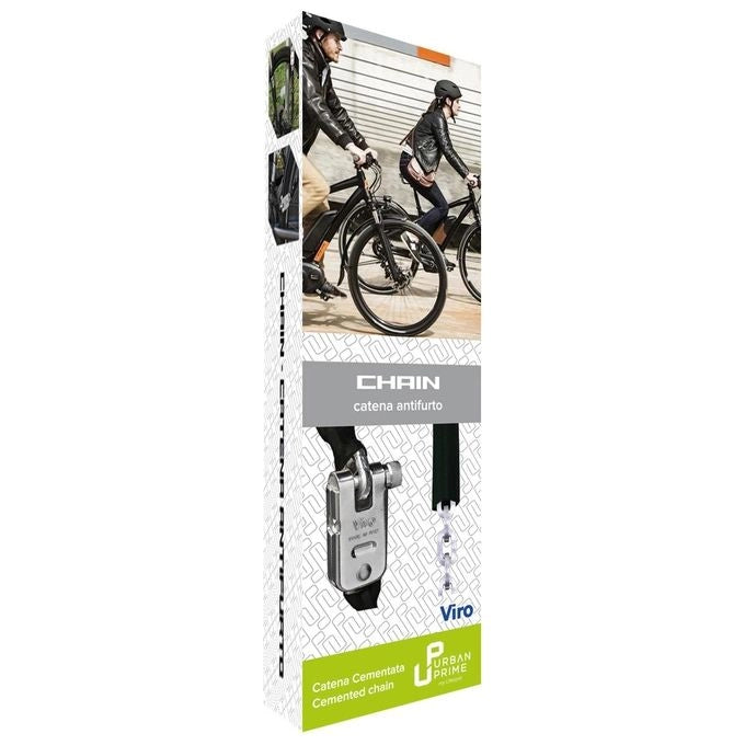 Urban Prime UP-CHA-VIR Catena Antifurto per Bicicletta Acciaio Temprato Nylon 870 mm 2 Chiavi colore Nero