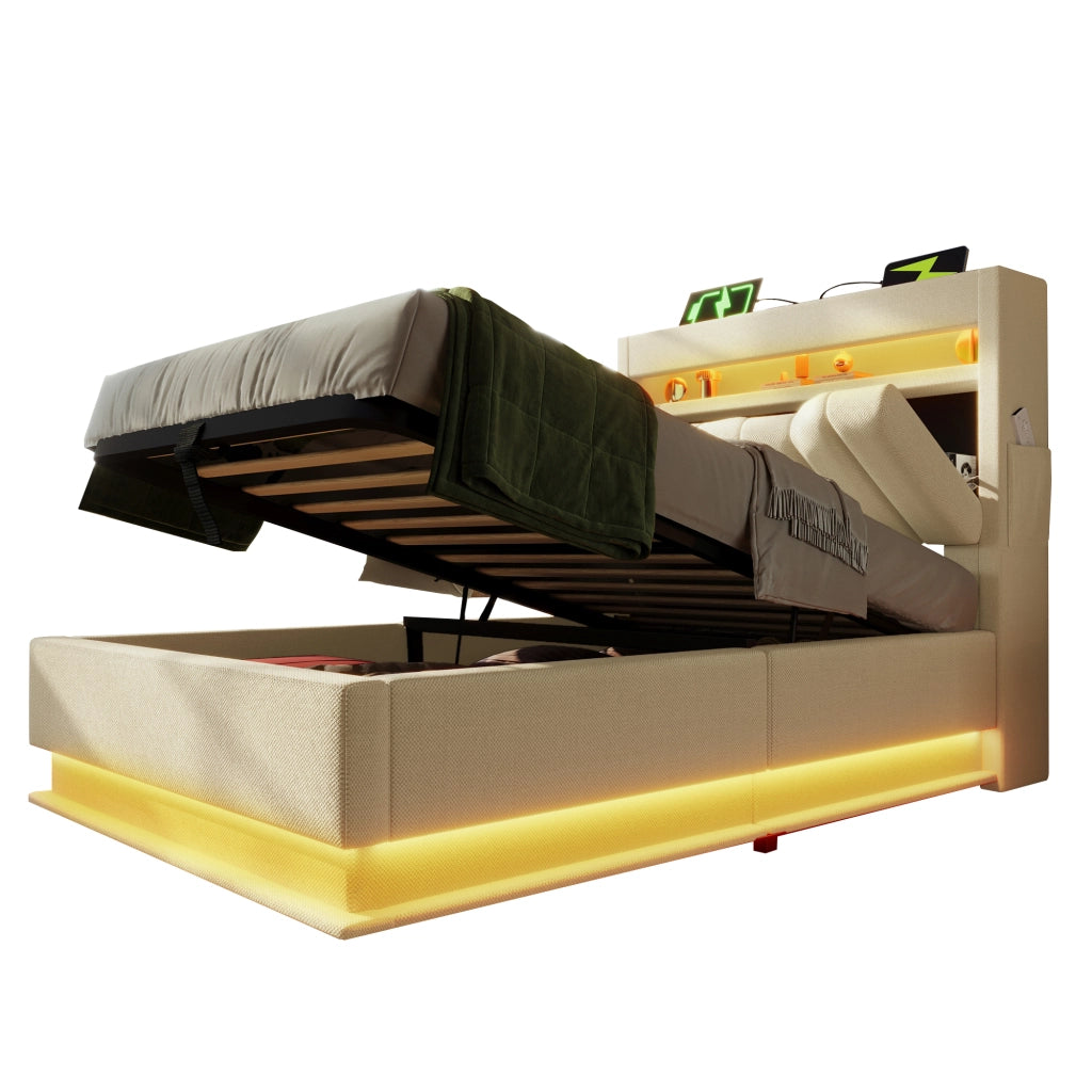 letto imbottito lino beige 90 x 200 cm