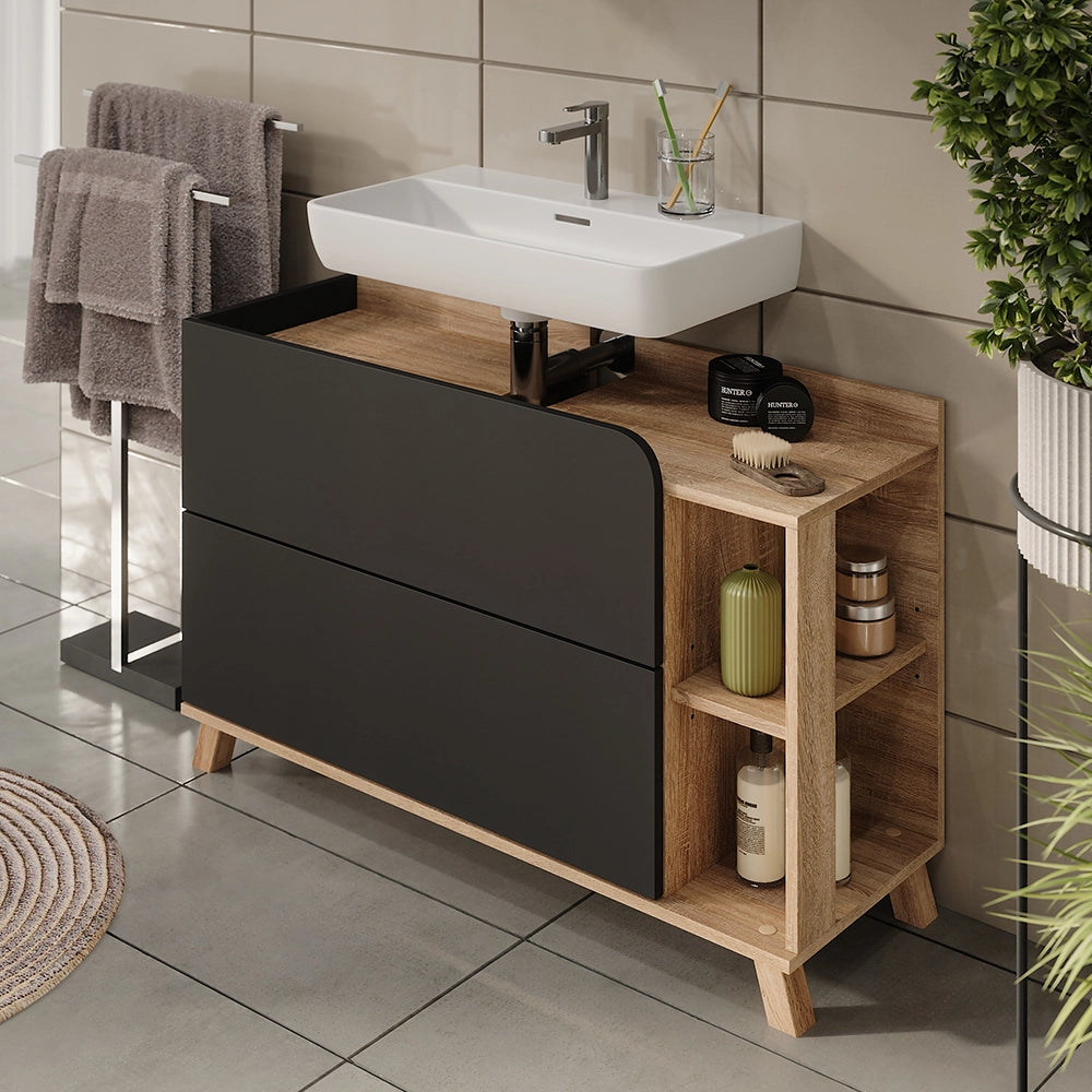 Vicco Mobiletto per lavabo Sonoma/antracite 100 x 65 cm con 2 cassetti