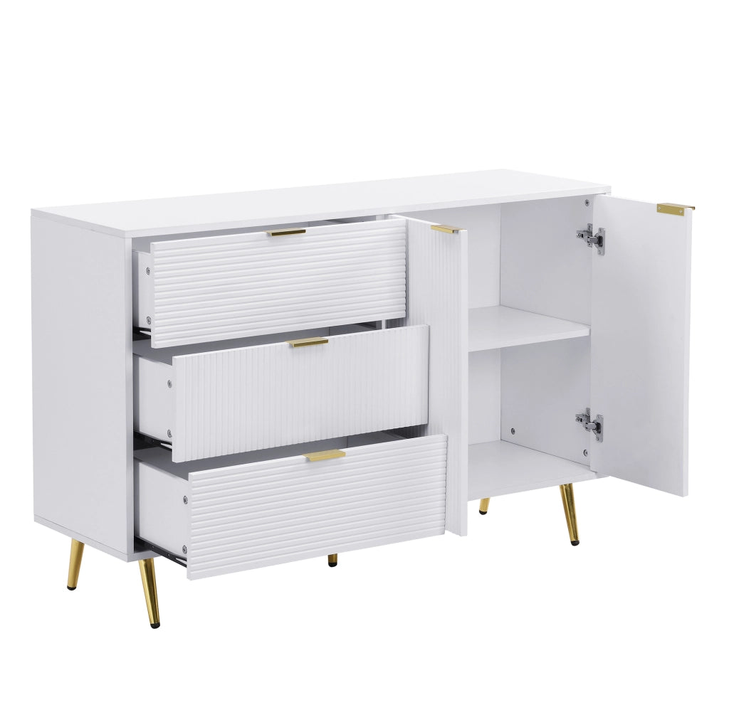 Sideboard moderno 120x38x80;5 cm in MDF bianco e oro con 3 cassetti e 2 ante