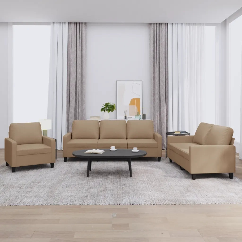 Set di Divani 3 pz con Cuscini cappuccino in Similpelle