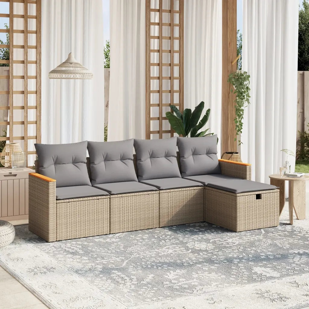 Set Divano da Giardino 5 pz con Cuscini Beige Misto Polyrattan 3265287