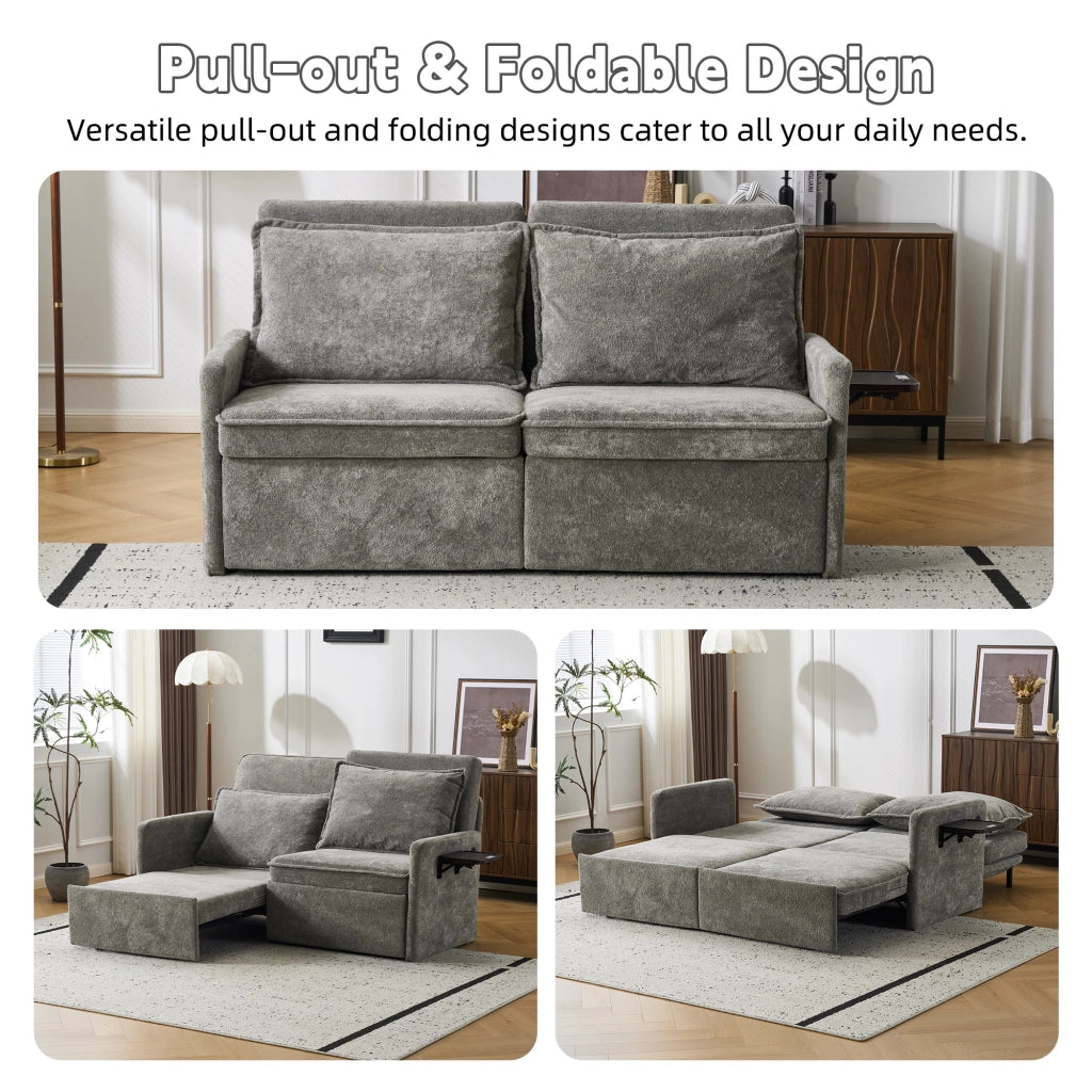 Divano letto imbottito con cuscini e contenitore ¨C Zephmum ¨C Grigio