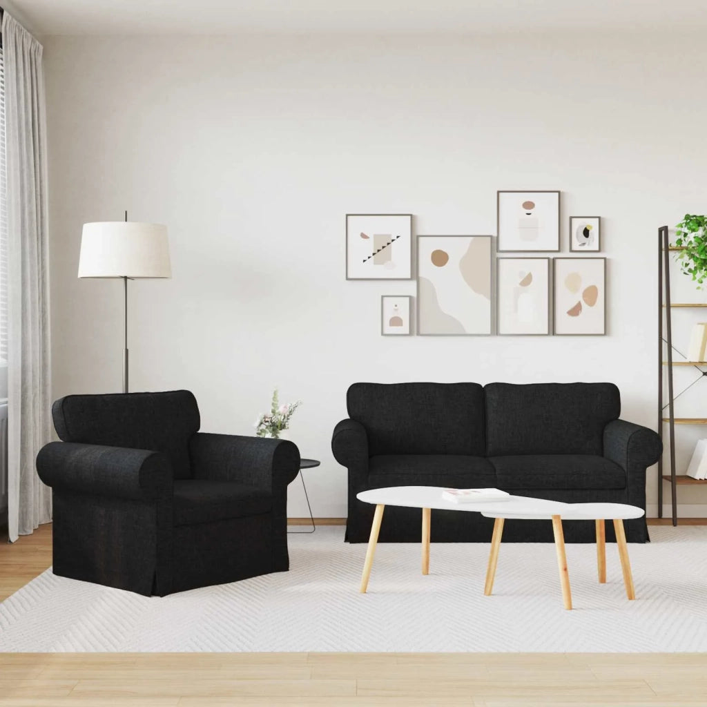 Divano 2 pcs Nero 175 x 82 x 80 cm Tessuto