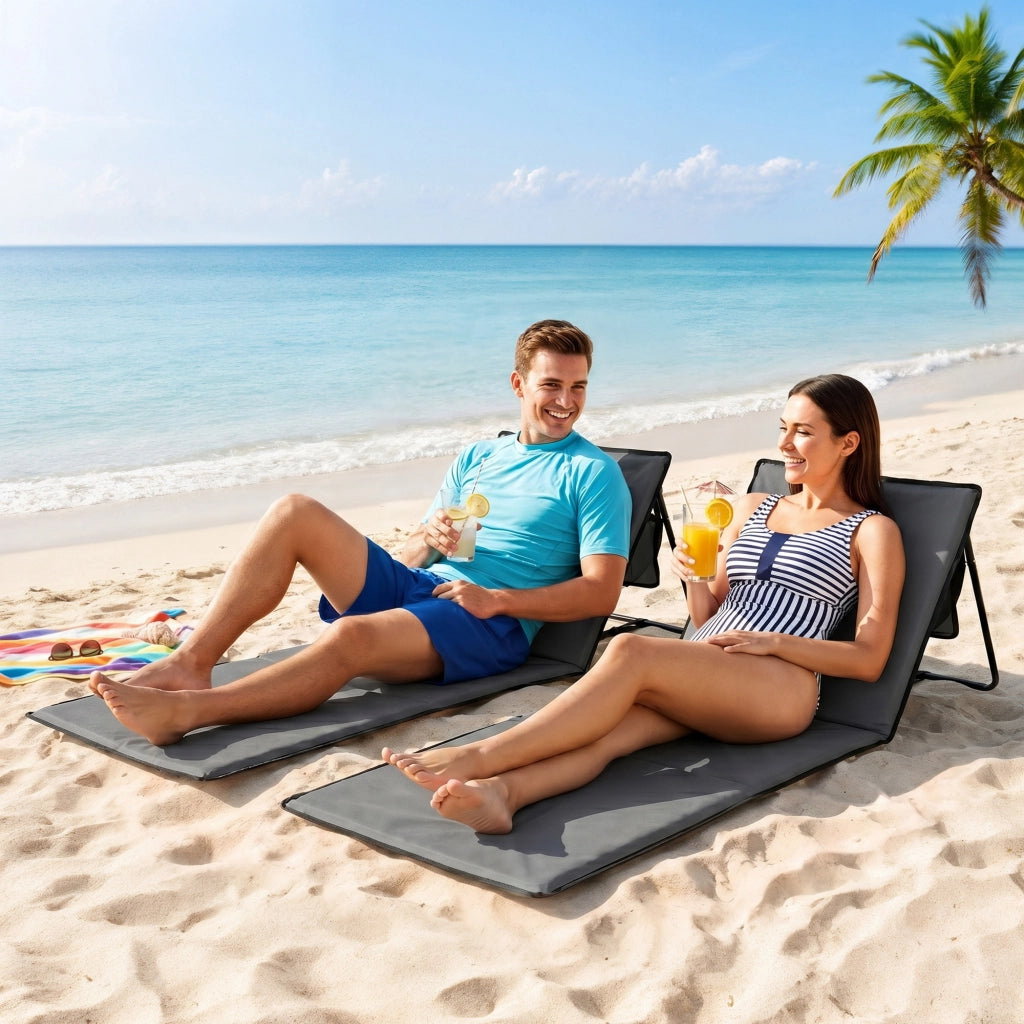 Lettino da Spiaggia Pieghevole ¨C Xylo ¨C Set 2 Pezzi con Schienale Reclinabile Grigio 142x51x40 cm